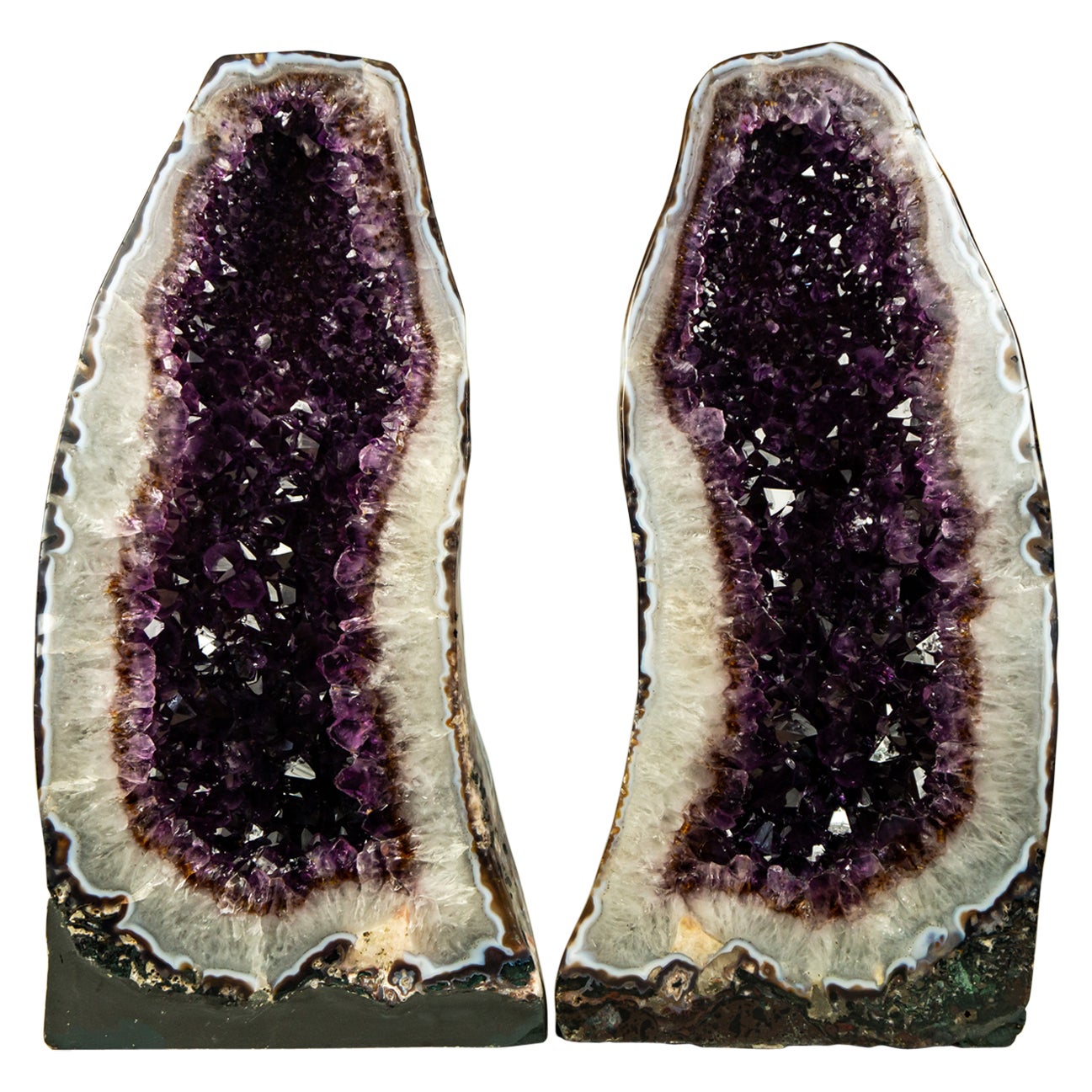 Pair of Amethyst Cathedral Geodes with AAA Bi-Color Dark Purple Amethyst For Sale