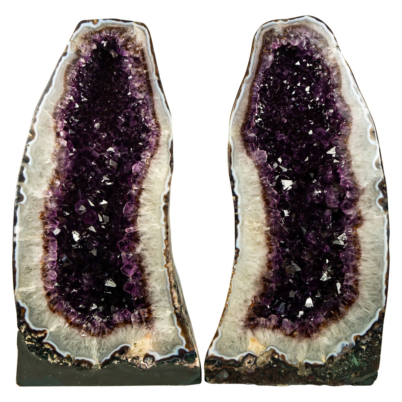 Pair of Amethyst Cathedral Geodes with AAA Bi-Color Dark Purple Amethyst