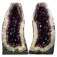 Pair of Amethyst Cathedral Geodes with AAA Bi-Color Dark Purple Amethyst