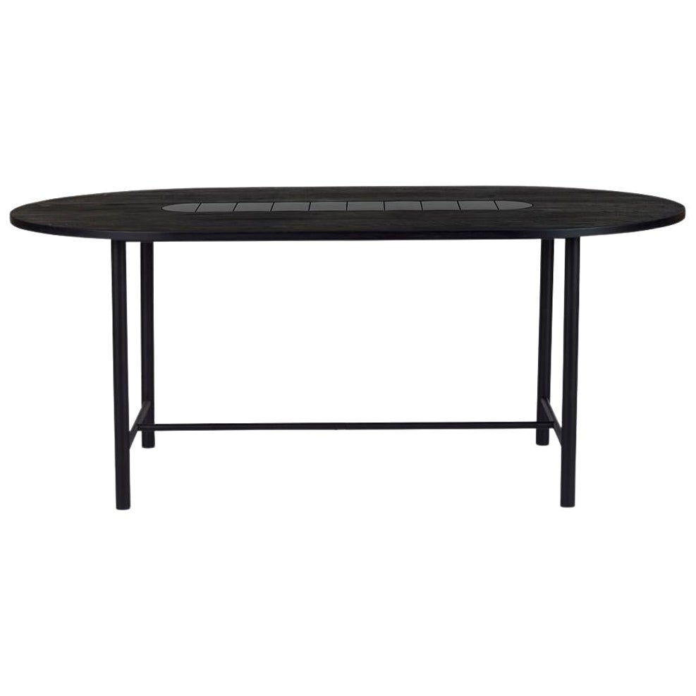 Table de salle à manger Be My Guest 180 en chêne noir avec carreaux doux noirs de Warm Nordic en vente