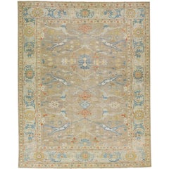 Modern Floral Beige Over Size Sultanabad Wool Rug