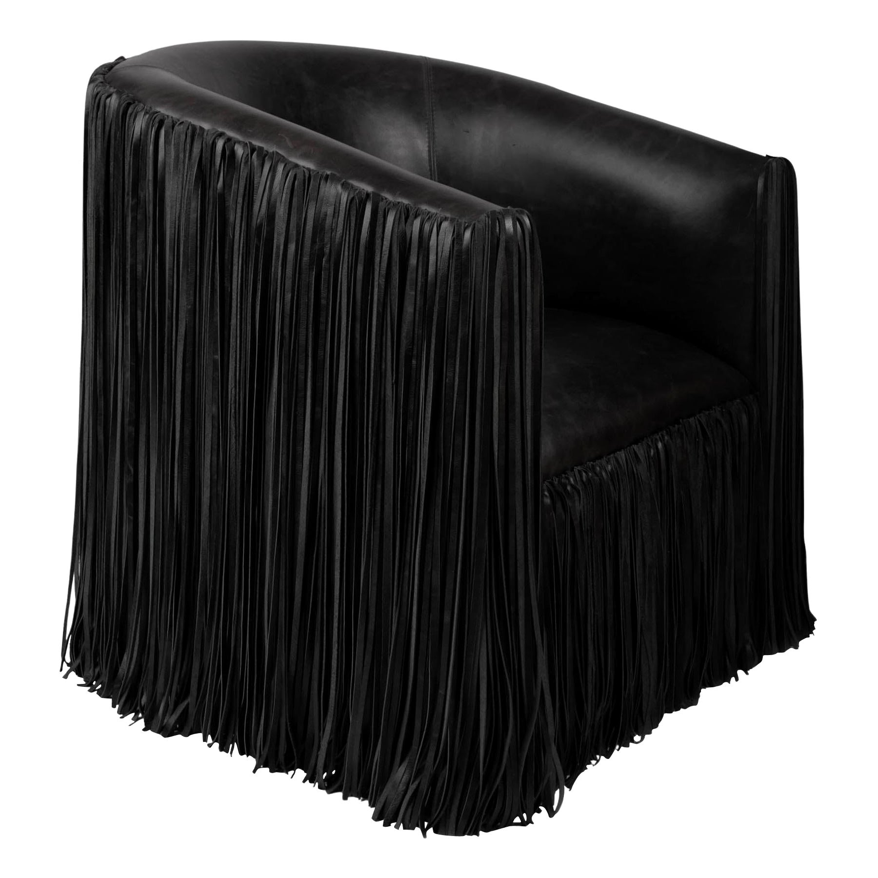 Chair, Shaggy Leather Swivel in Black For Sale