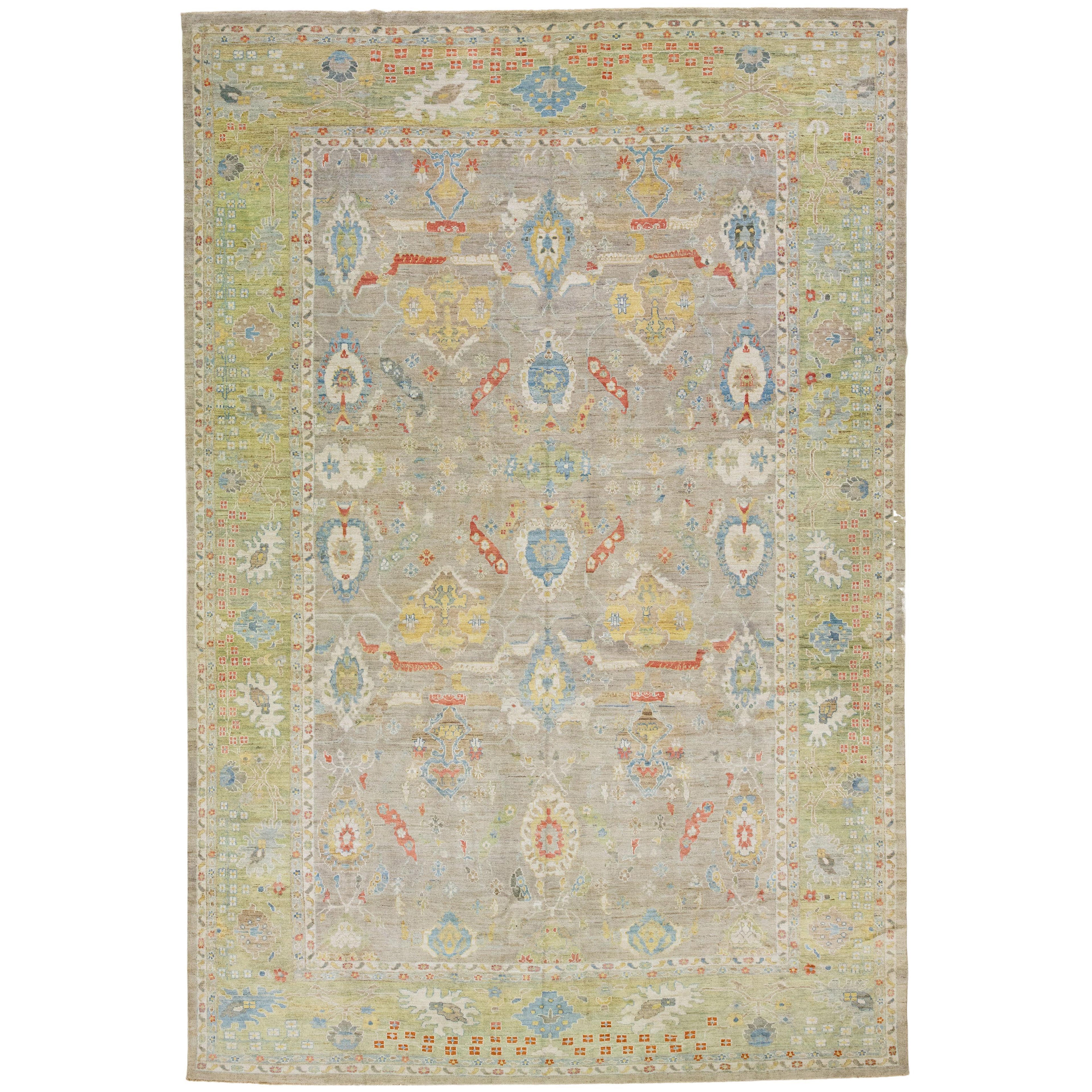 Floral Beige Modern Over Size Sultanabad Wool Rug