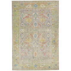 Floral Beige Modern Over Size Sultanabad Wool Rug