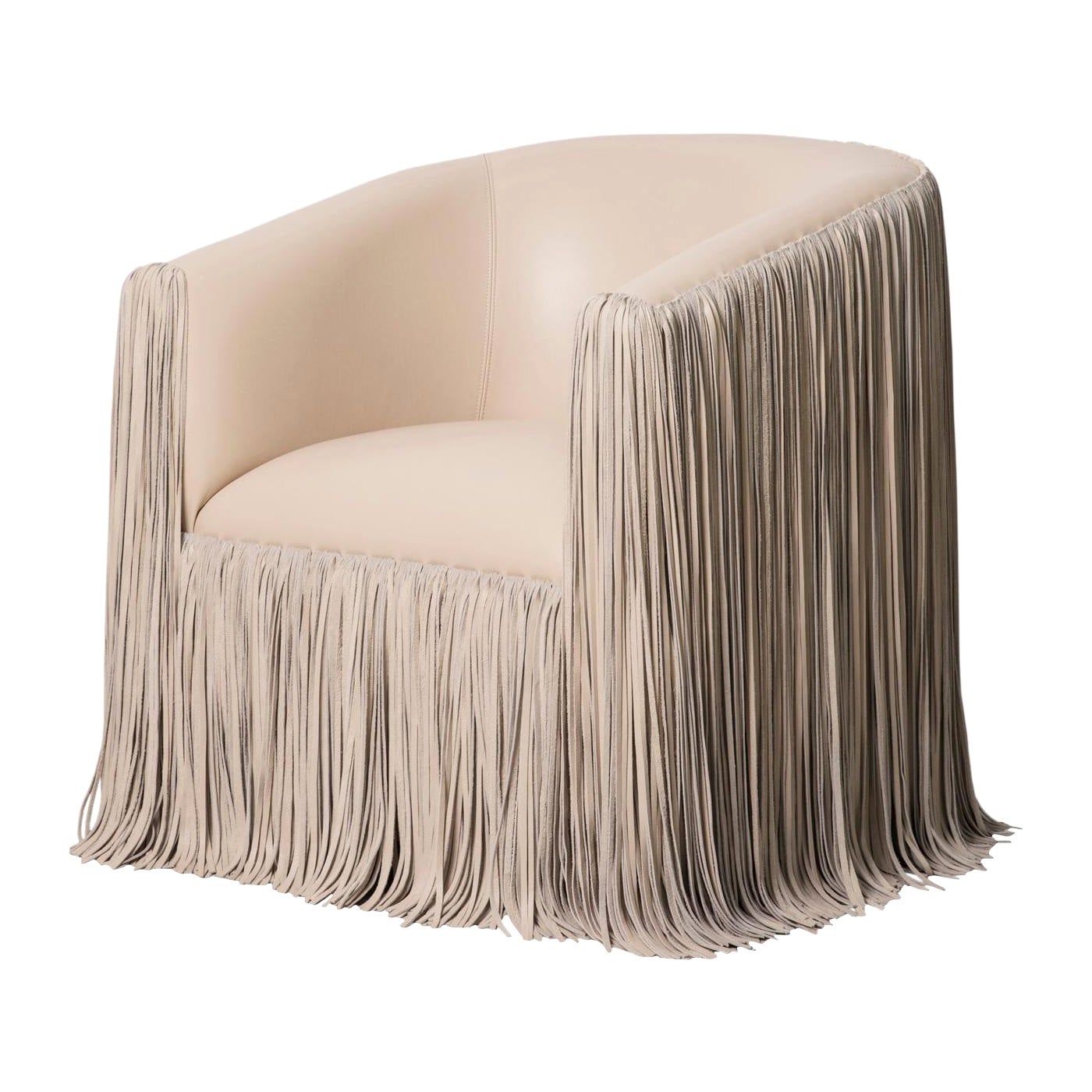 Chair, Shaggy Leather Swivel in Cream-Stone For Sale