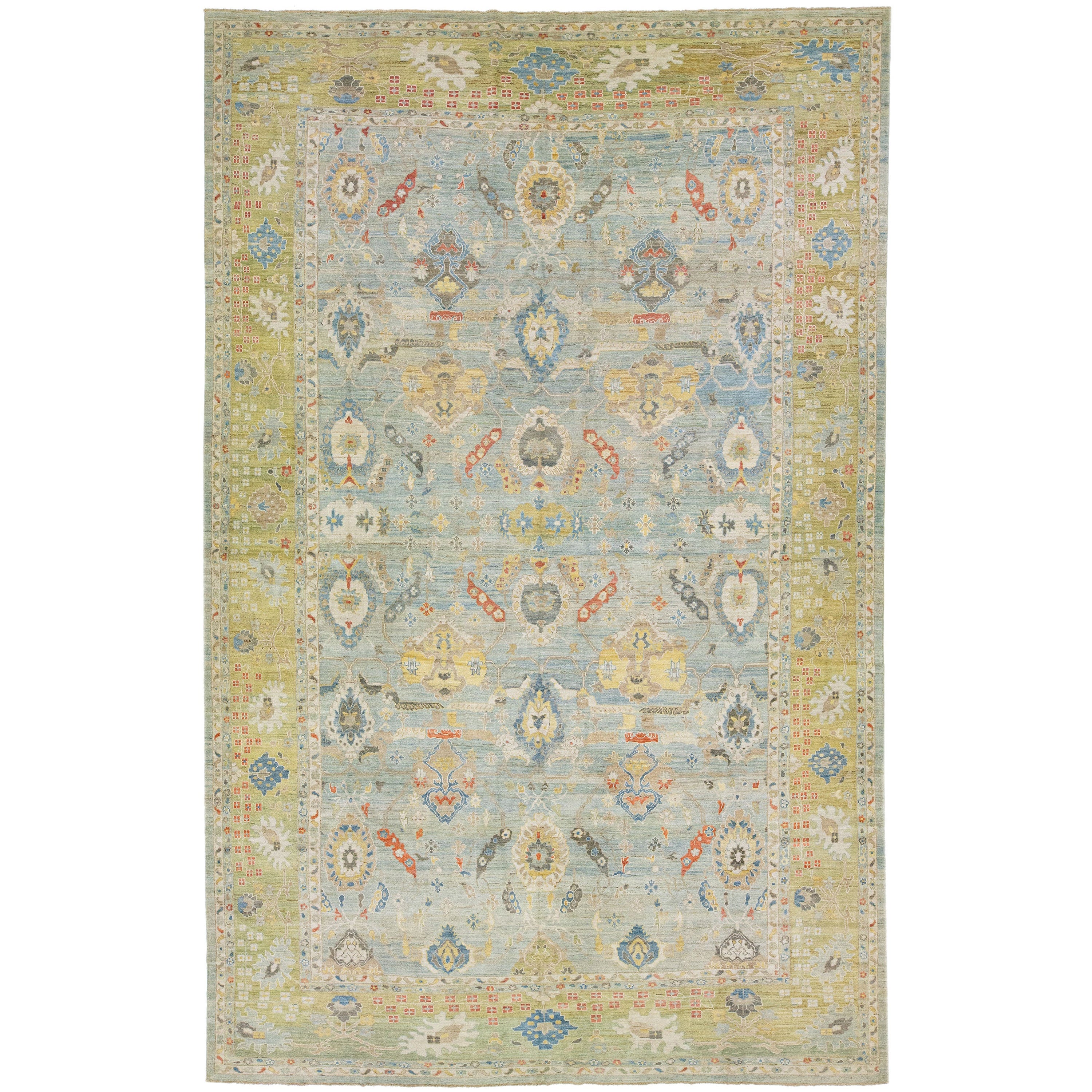 Floral Light Blue Modern over Size Sultanabad Wool Rug