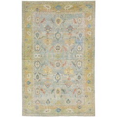 Floral Light Blue Modern over Size Sultanabad Wool Rug
