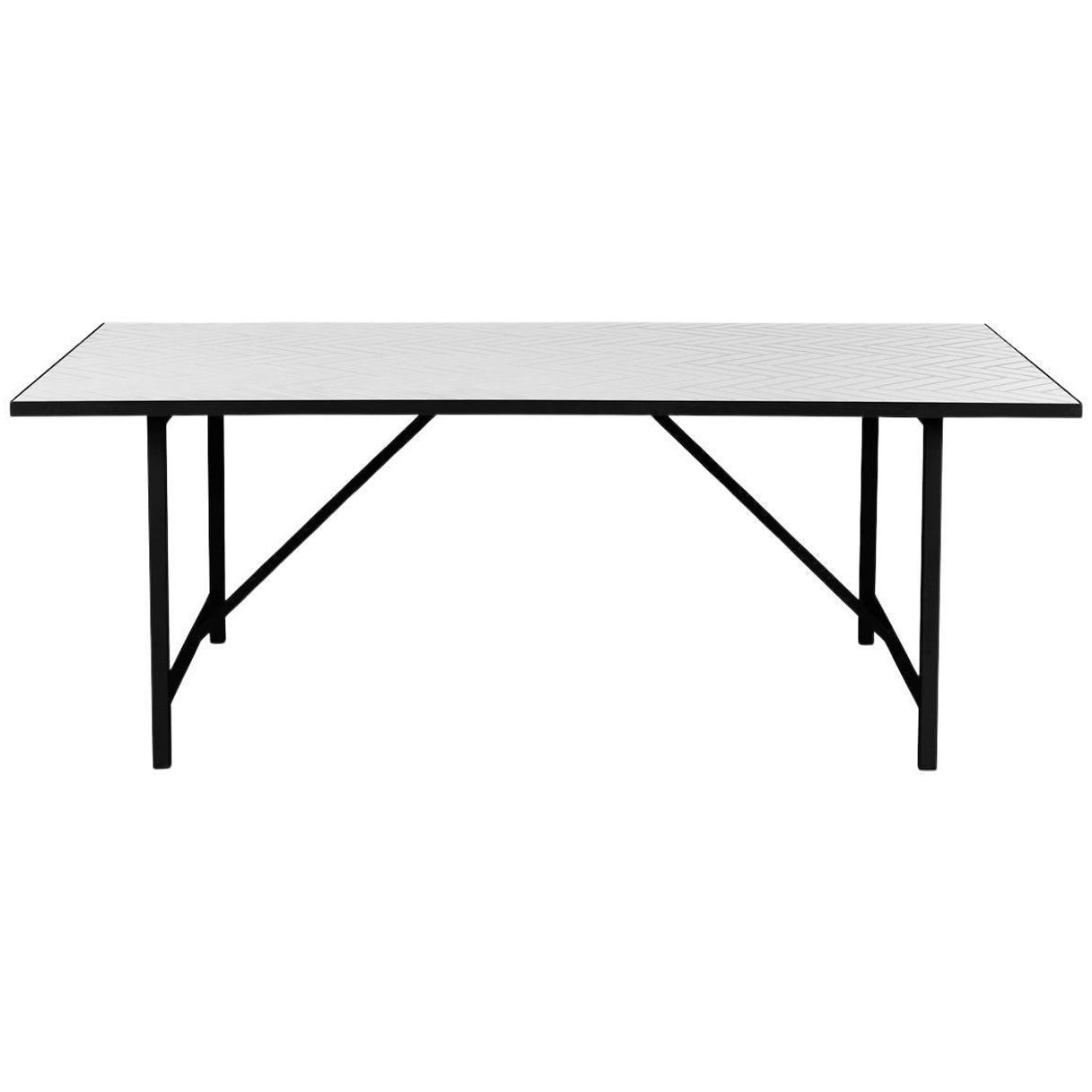 Herringbone Tile Dining Table Pure White Tiles Soft Black Steel by Warm Nordic For Sale