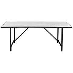 Herringbone Tile Dining Table Pure White Tiles Soft Black Steel by Warm Nordic