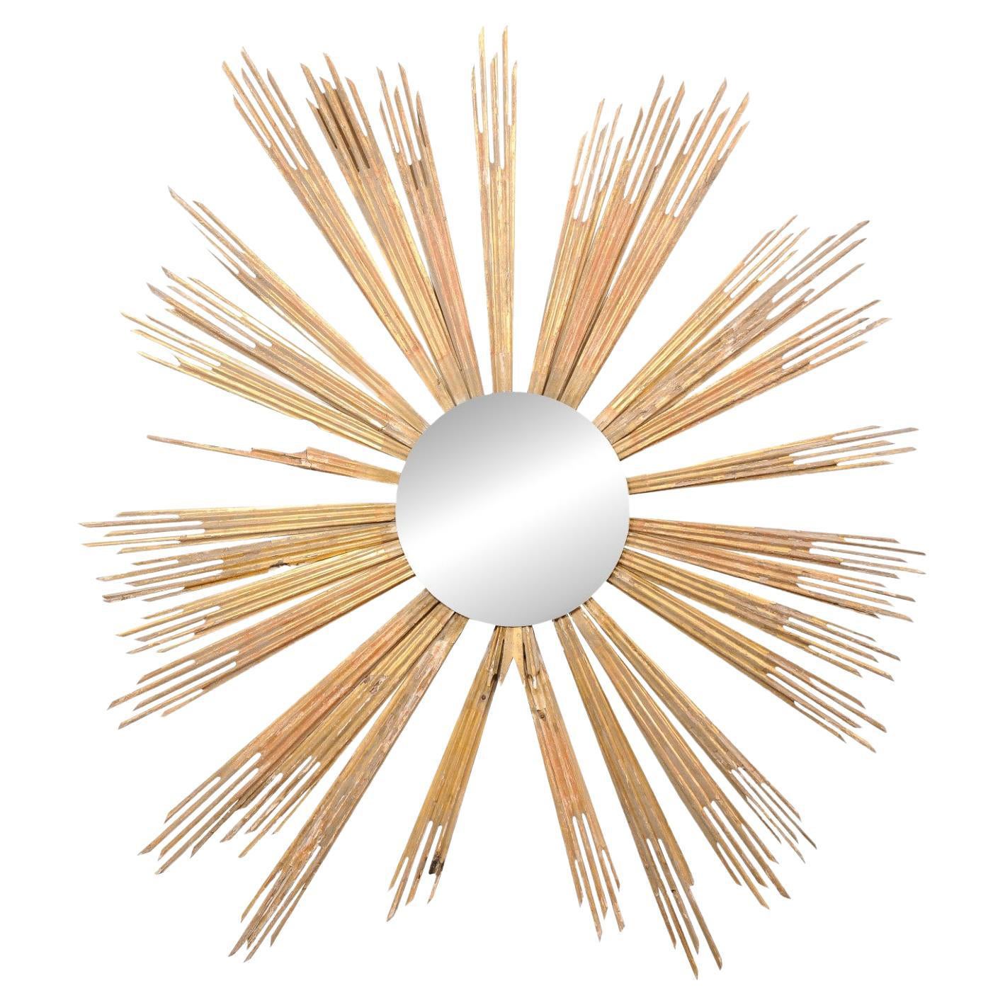 19. Jahrhundert Italienisch Giltwood Sunburst W/Spiegel Zentrum