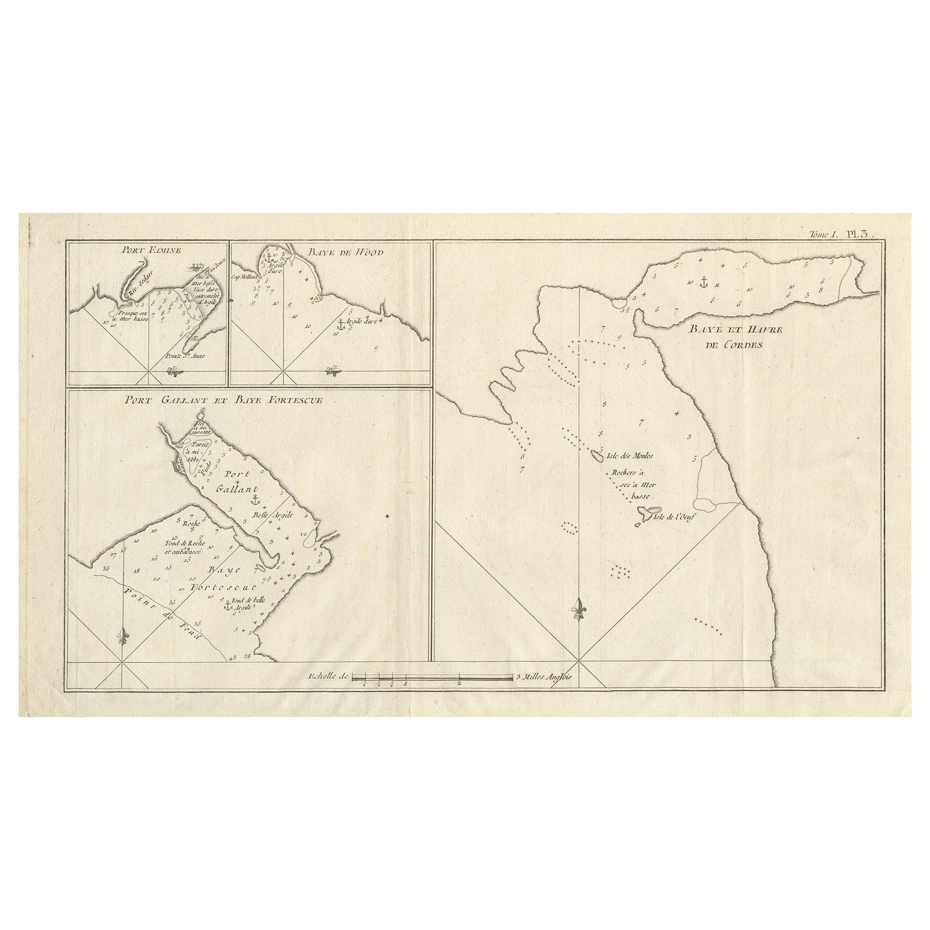 Antique Map of Cordes Bay, Port Famine, Woods Bay and Surroundings