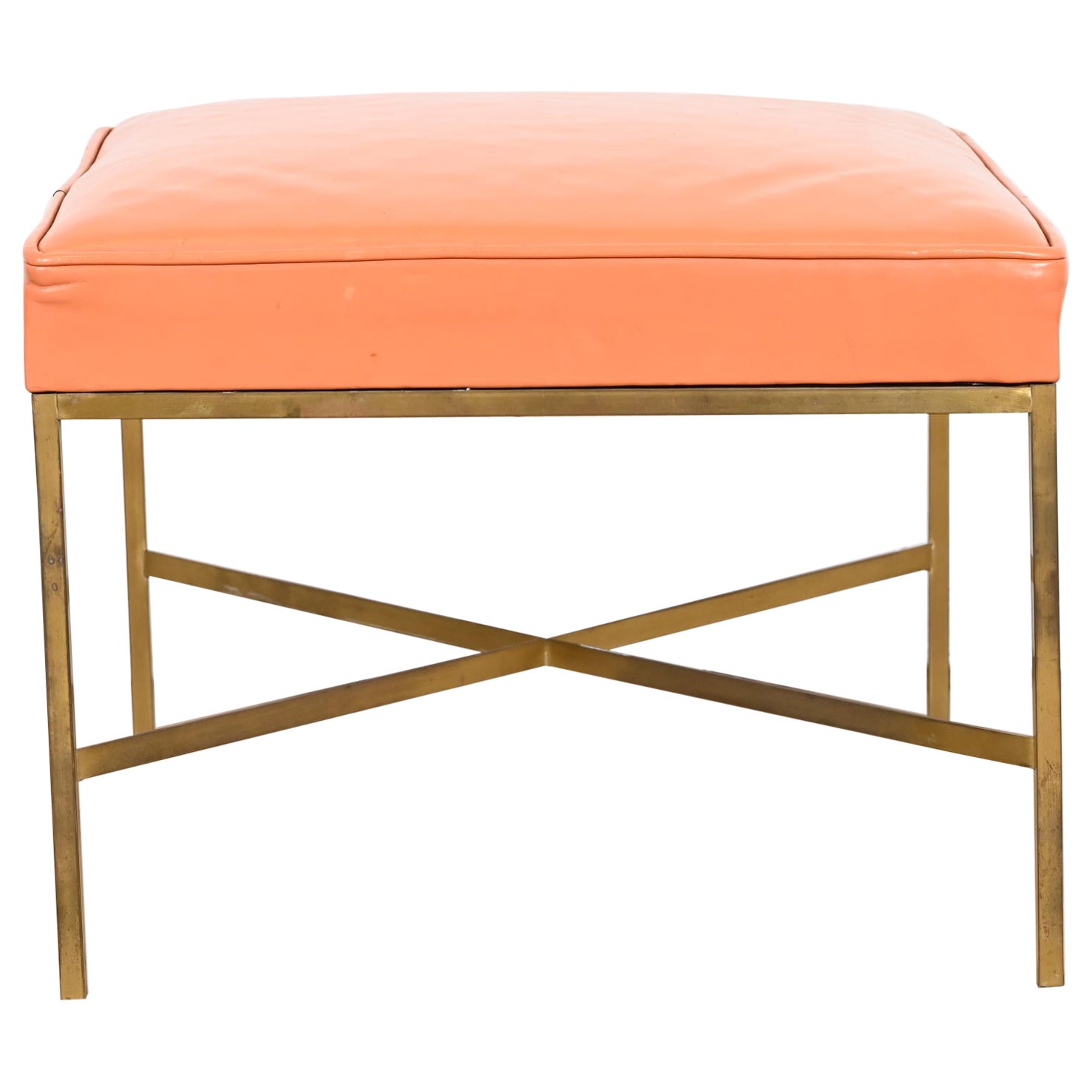 Paul McCobb for Directional X-Base Brass and Upholstered Stool or Ottoman, 1950s