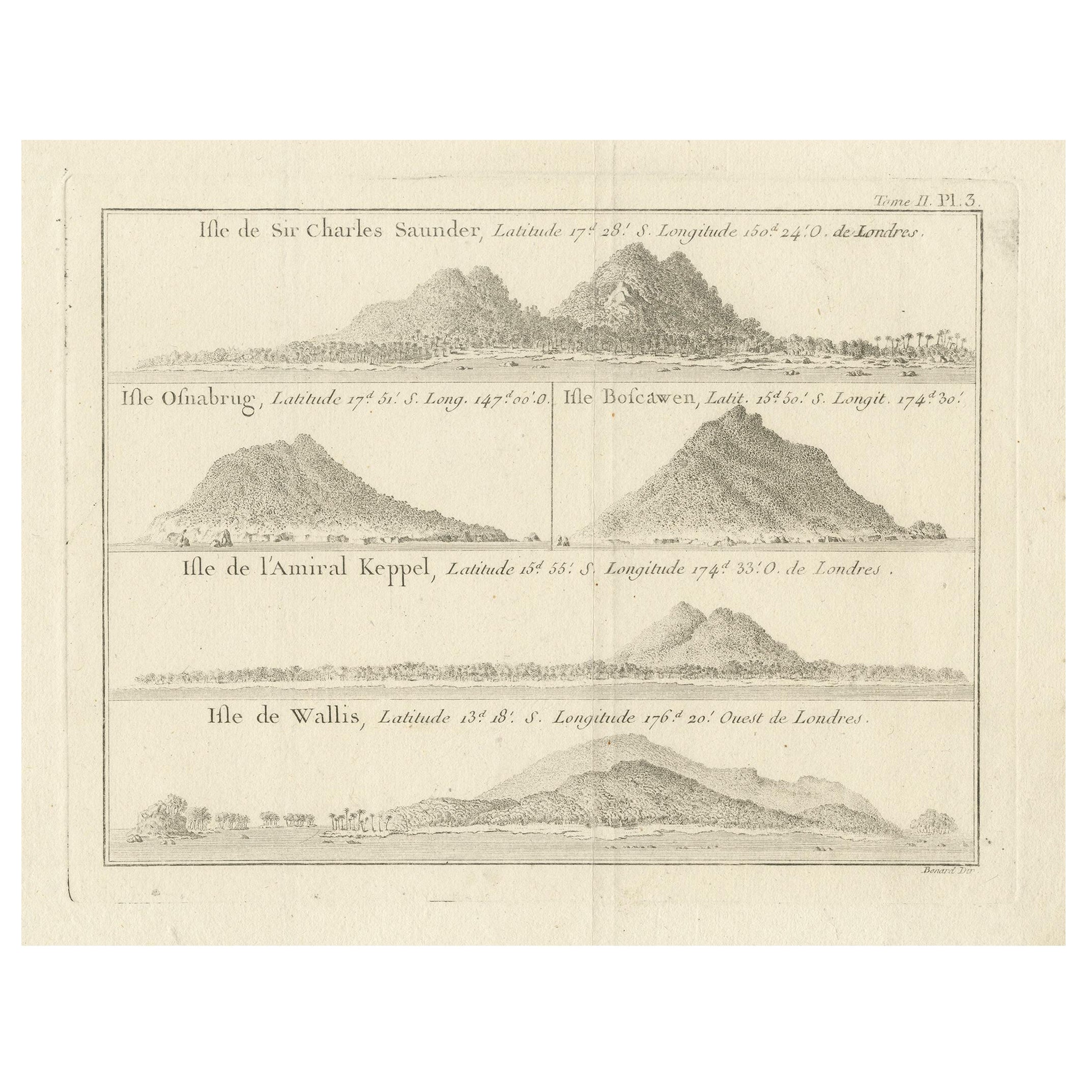 Antique Print with Views of Sir Charles Saunders Island and Other Islands, 1774 For Sale