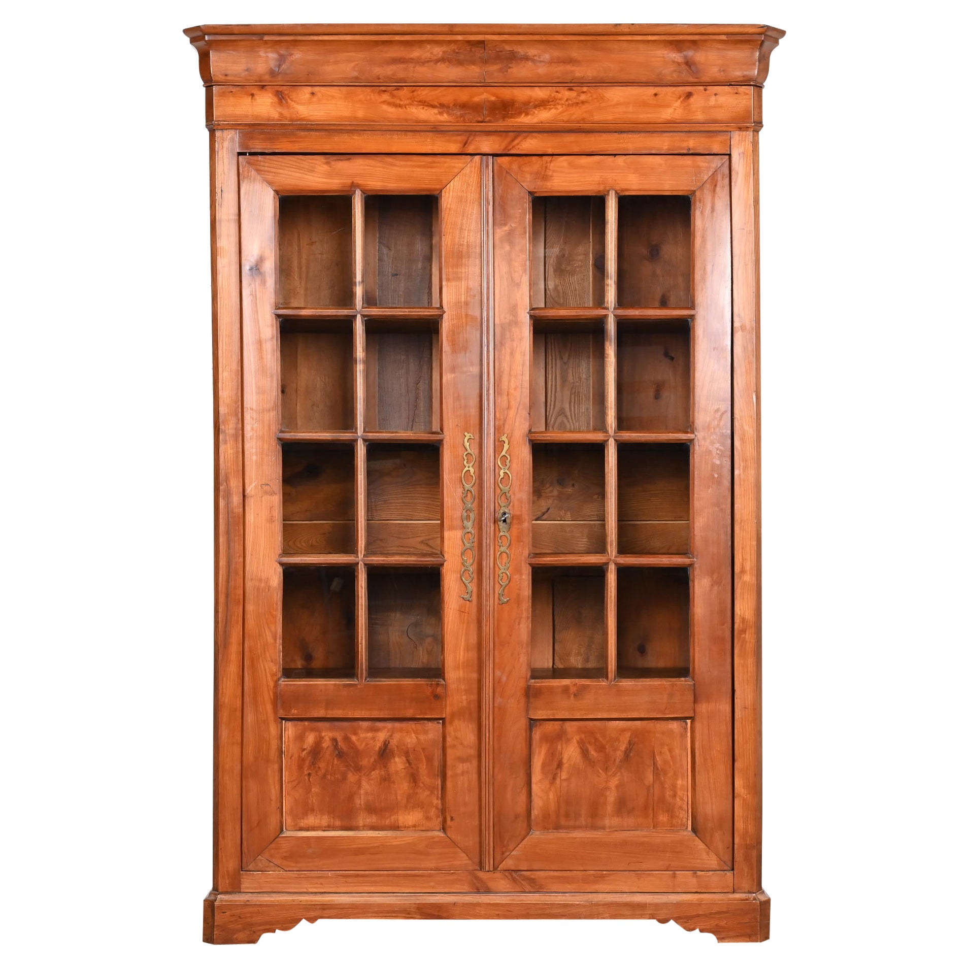 Antique French Louis Philippe Fruitwood and Burl Bibliotheque Bookcase Cabinet