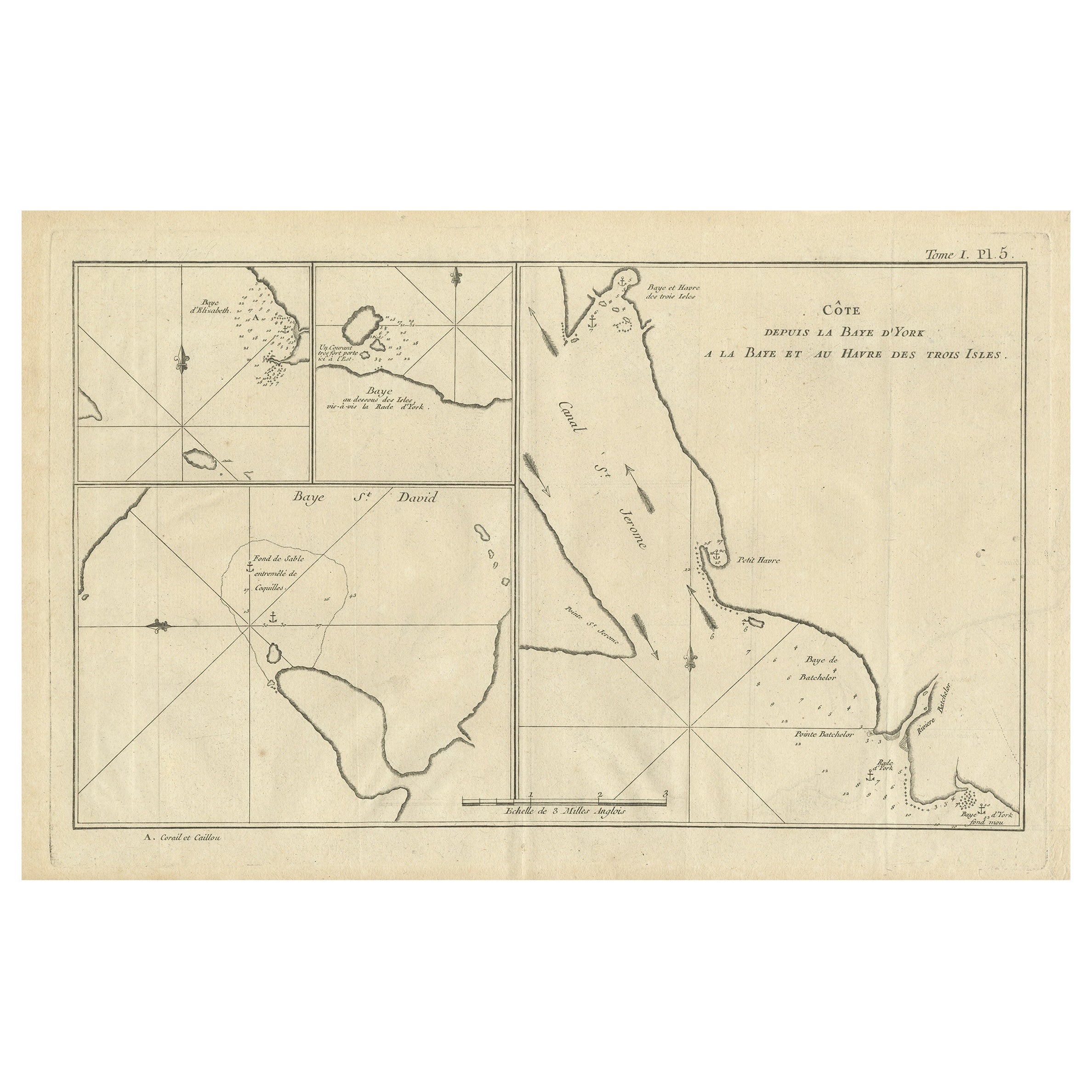 Antique Map of York's Bay, Haven of the Three Islands and Surroundings For Sale