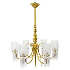 19th Century Gas and Electric Brass and Crystal Chandelier