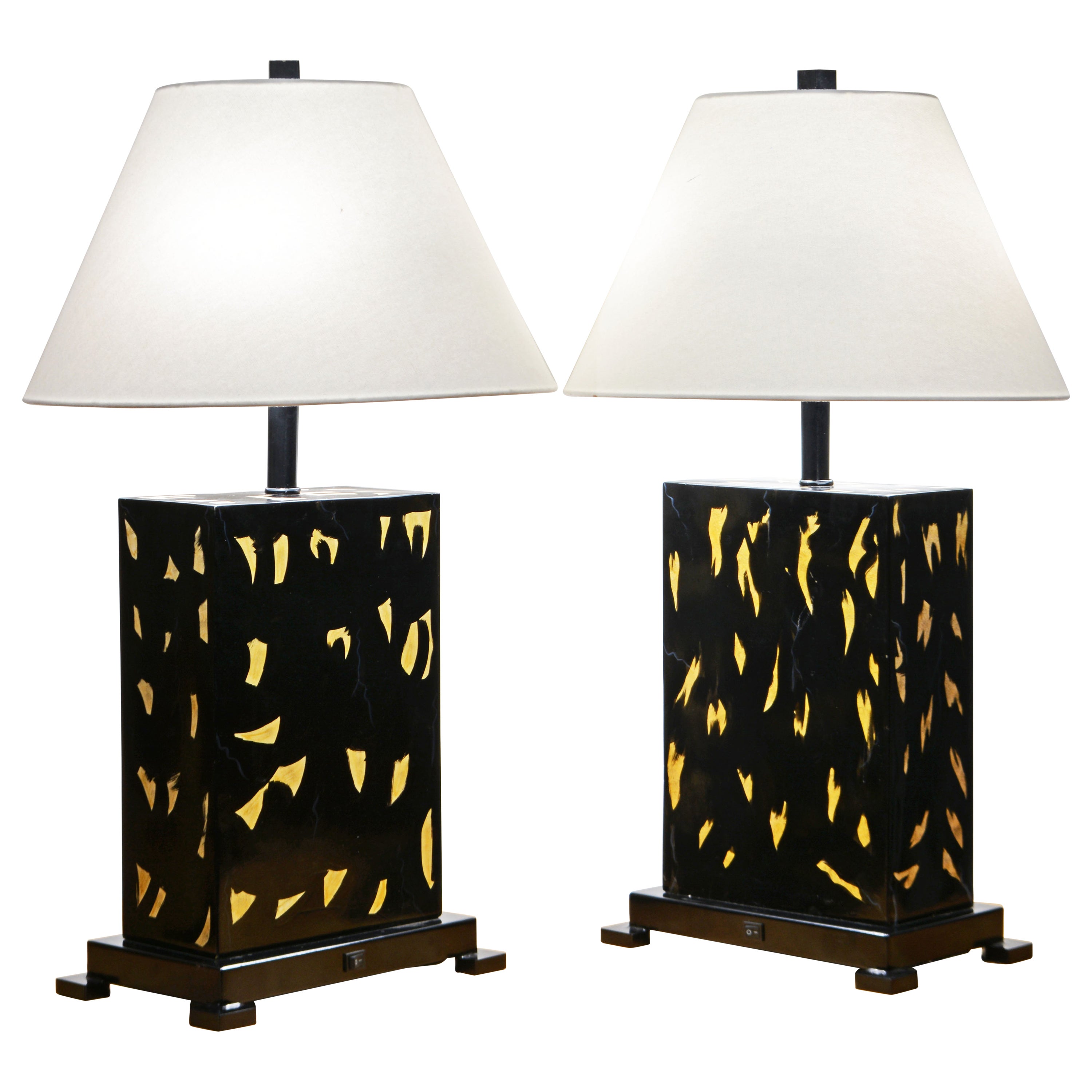 Pair of Archit Rectangular Lacquered Tablelamps w. Abstract Experssionist Motifs For Sale