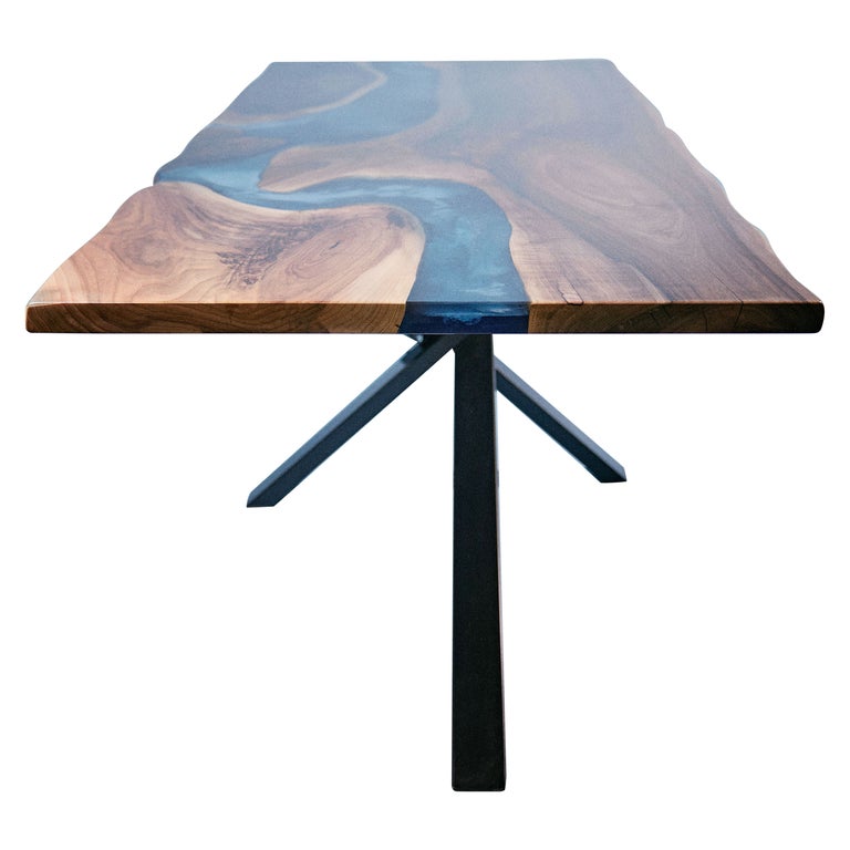 Black Epoxy Natural Walnut Modern Dining Table For Sale at 1stDibs