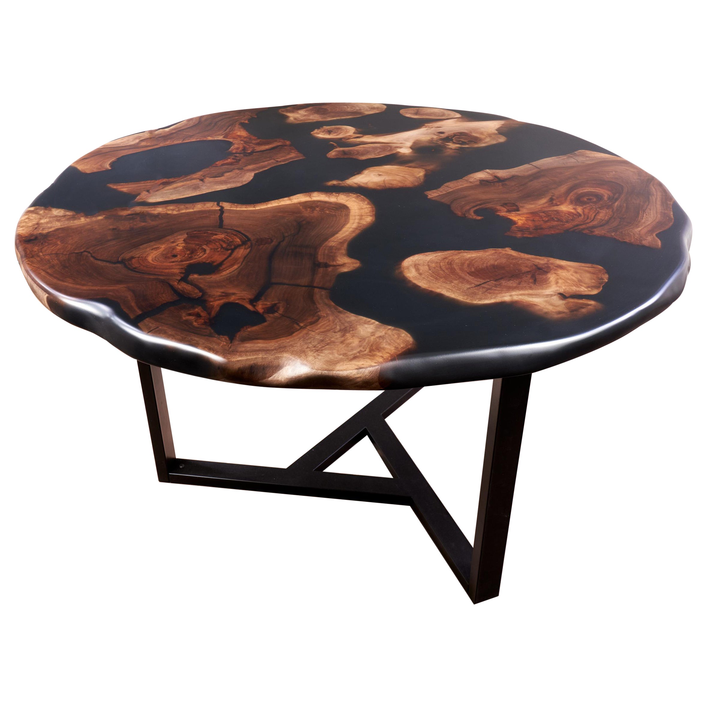 The RNSNCE Round Ancient Walnut Roots Live Edge Modern Handcrafted Dining Table For Sale