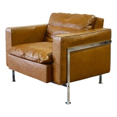 De Sede Robert Haussmann Model RH 302 Lounge Arm Chair, Leather + Chrome