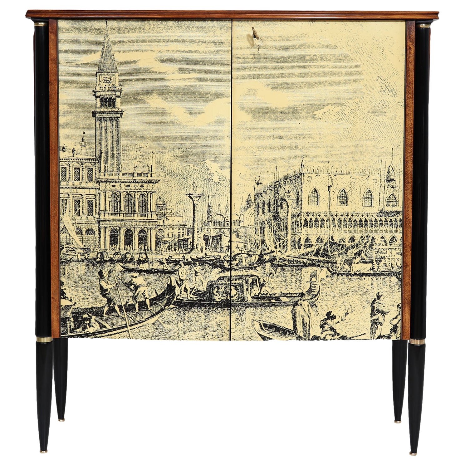 Midcentury Cocktail Cabinet in the Manner of Fornasetti