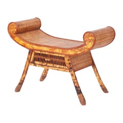 Asian Modern Bamboo and Grasscloth Bench