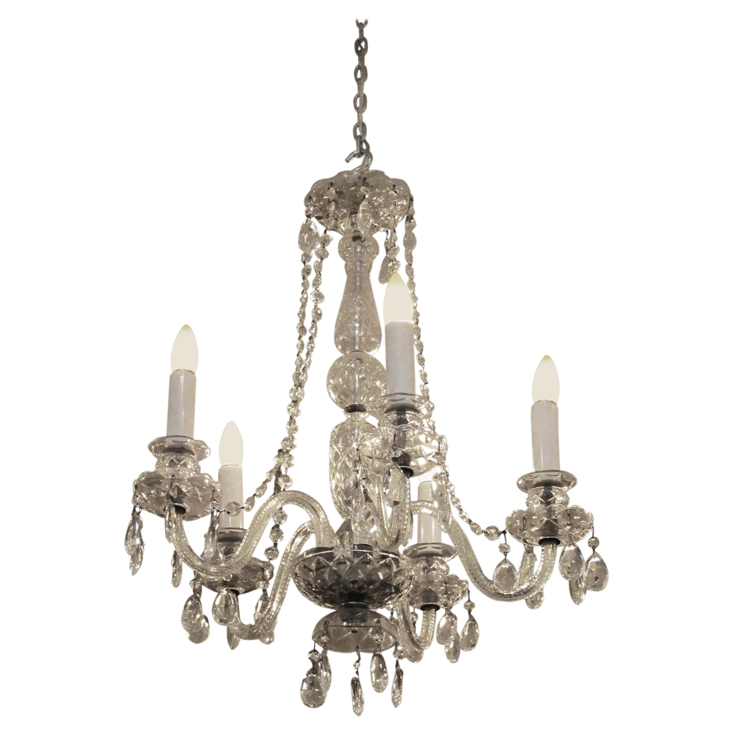 1940s Restored Five-Arm Crystal Chandelier