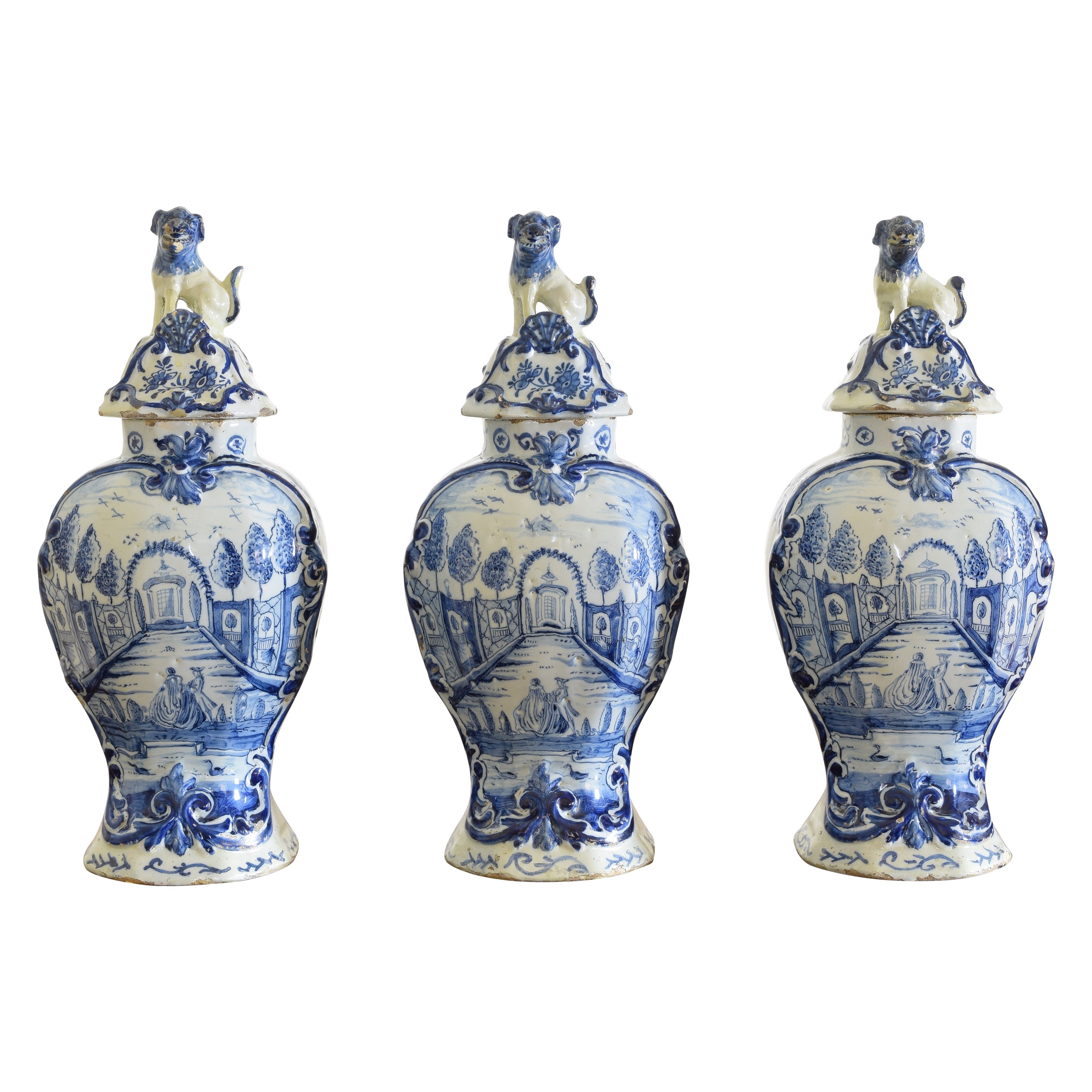 Dutch, 18th Century Set of Three Delft Vases
