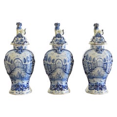 Dutch, 18th Century Set of Three Delft Vases