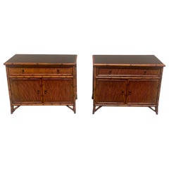 Pair of Bamboo and Pencil Reed Nightstands by Baker.