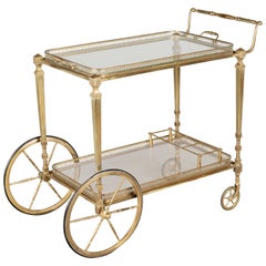 Vintage Midcentury French Brass Bar Cart