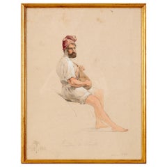 Gustav Wilhelm Palm, Watercolor of a Neapolitan Fisherman Playing his Lute