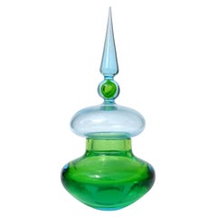 Cenedese Da Ros Murano Sommerso Green Blue Italian Art Glass Spike Top Container