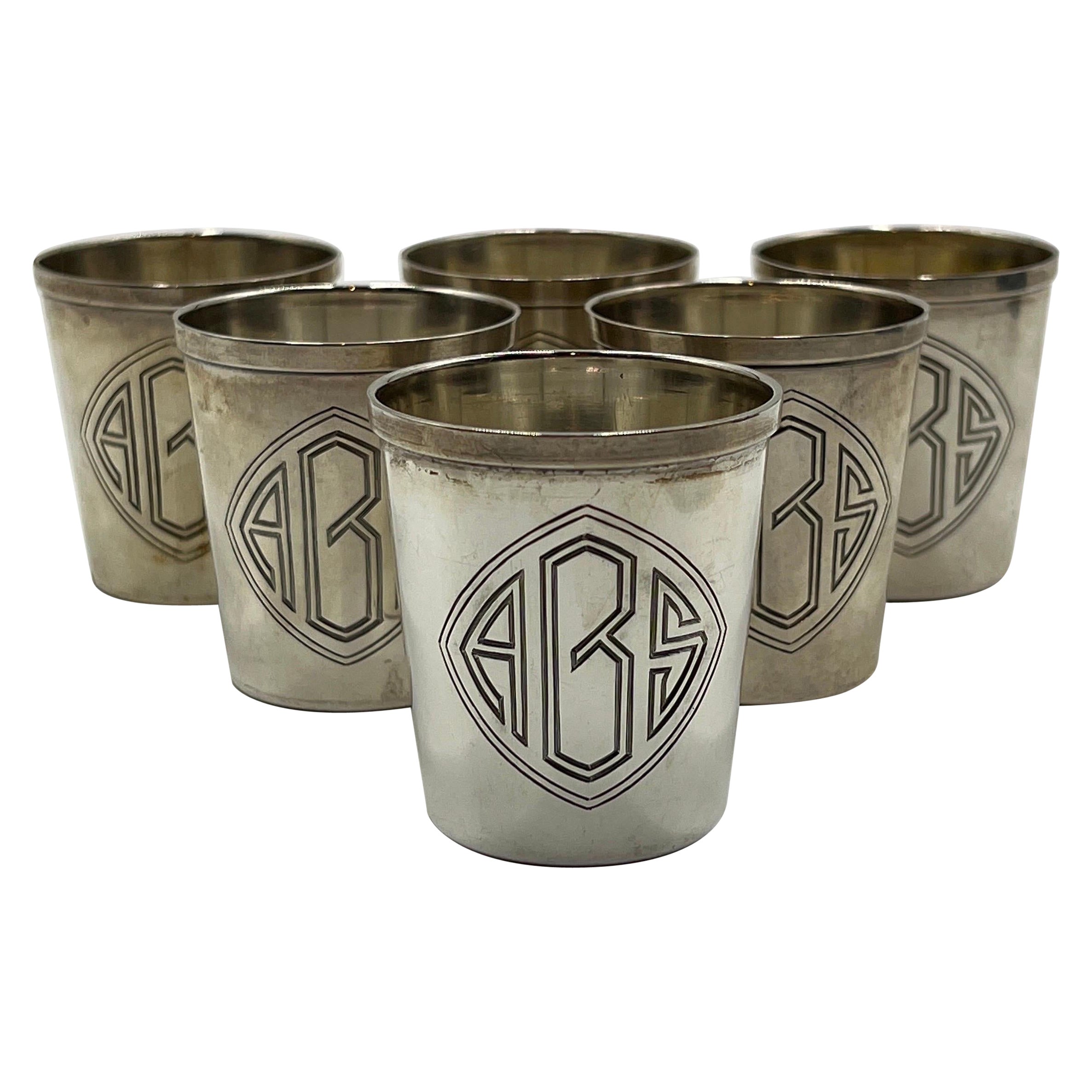 Set of 6 Durgin Black Starr & Frost Sterling Silver “ABS” Shot Glasses