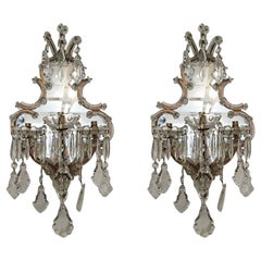 Pair of Italian Murano Crystal Drop Wall Sconces in the Style of Maria Theresa
