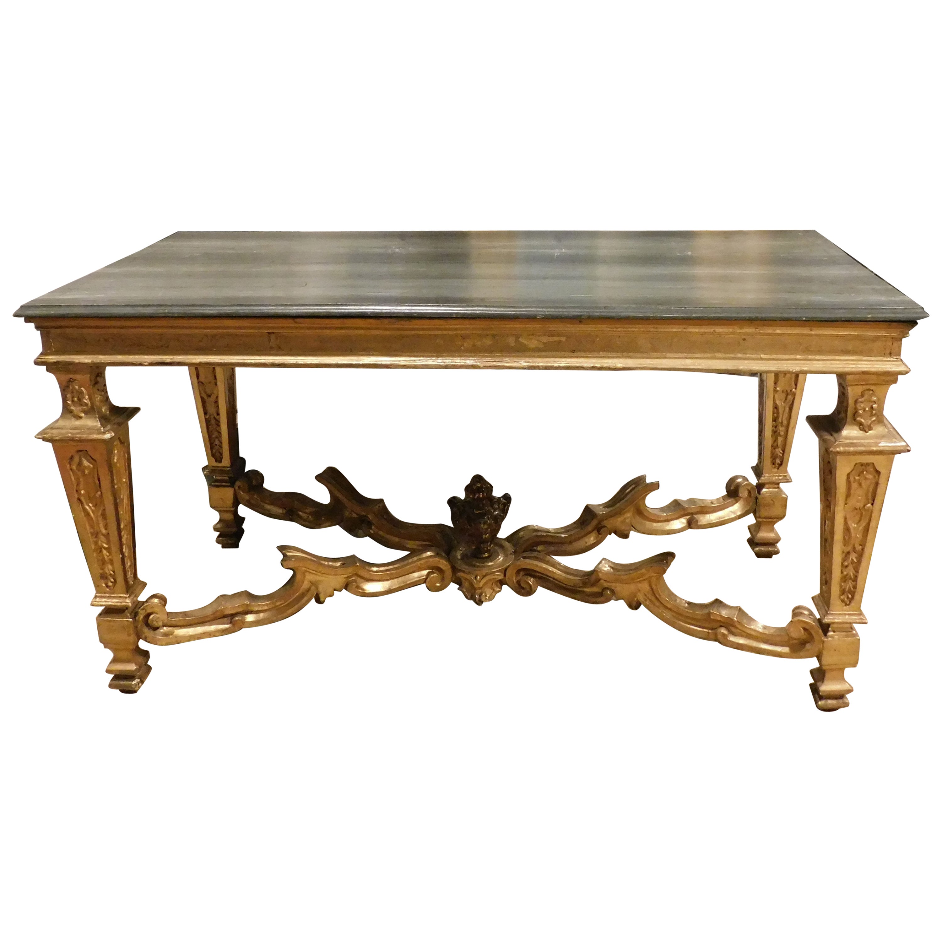 Antique Table-Console in Lacquered and Gilded Wood, First Half of the 18th Centu