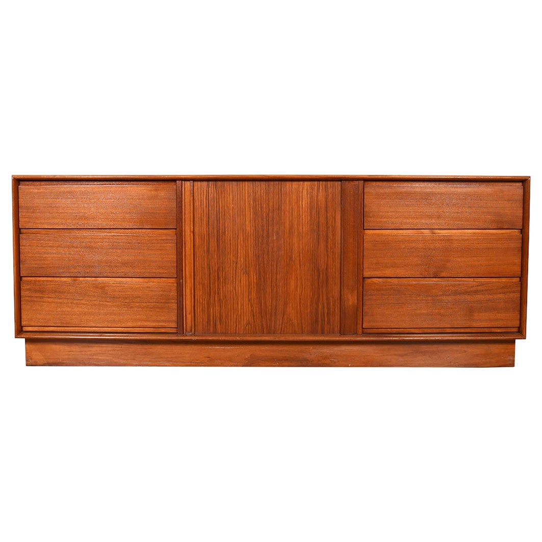 Spacious Drawers with Versatile Tambour Middle Danish Teak Dresser