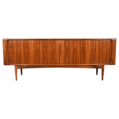 Vintage Tambour Door Credenza in Danish Modern Rosewood with Finished Backside