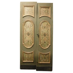 Two-Leaf Lacquered Wooden Door Complete with Frame, from 18th Century Italy