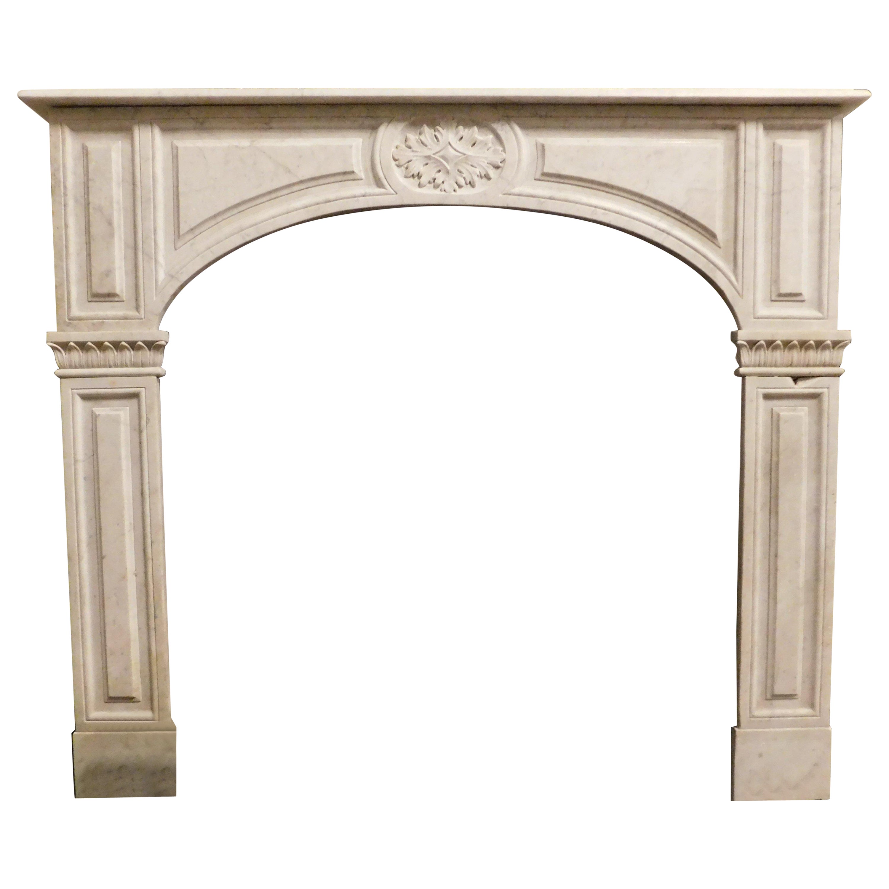 Ancient Fireplace in White Marble, Carved. Turin, 1800s For Sale