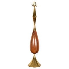 Retro Midcentury Tall Walnut & Brass Table Lamp by Tony Paul for Westwood