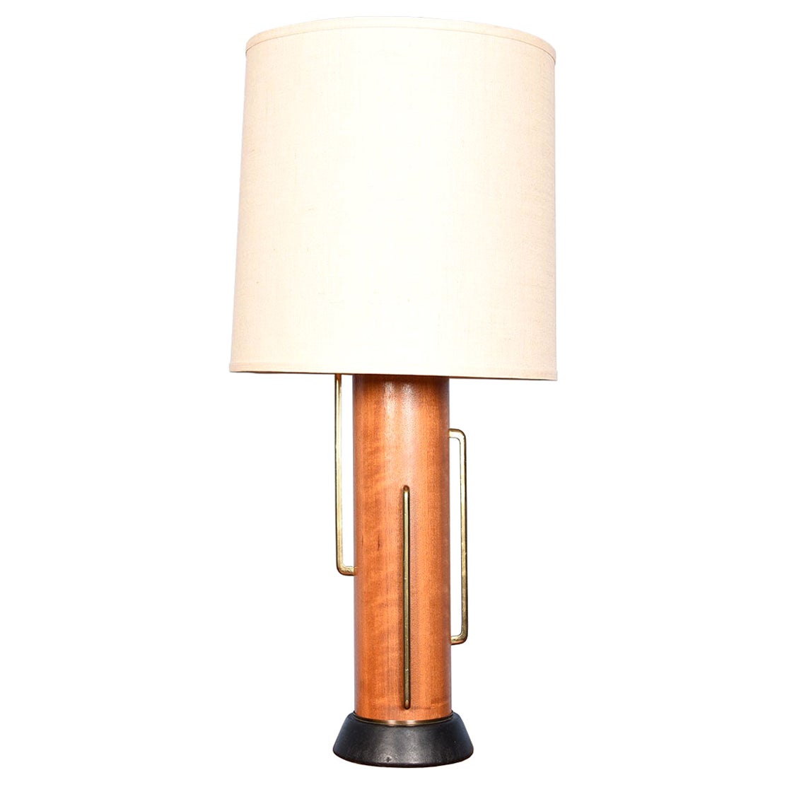 Mid-Century Modern Walnut Lamp with Brass Detail For Sale