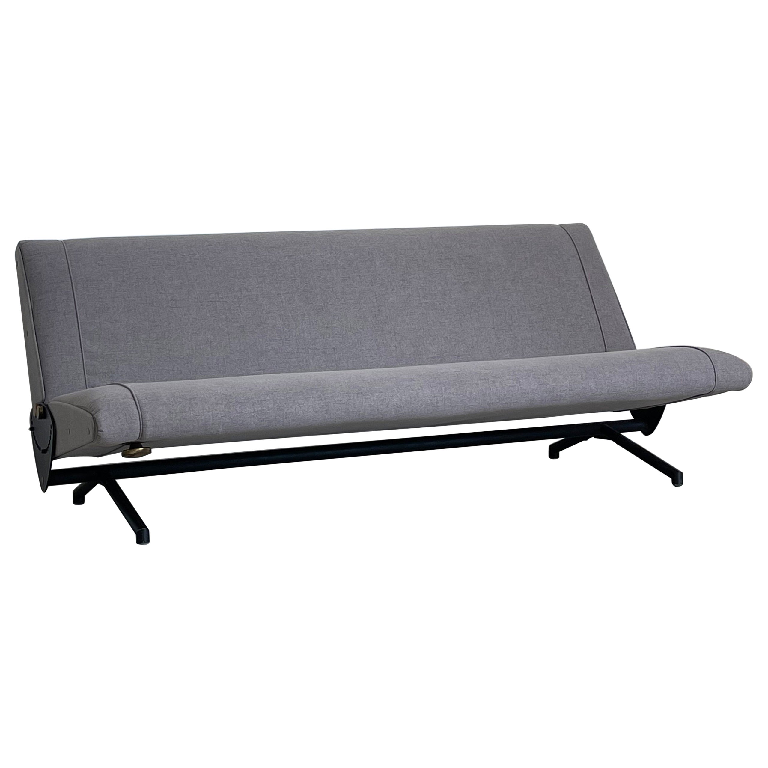 Vintage Mid Century Modern Borsani D70 Reclining Sofa, Grey Fabric, Collectible  For Sale