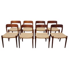 Set of 8 - Vintage Teak Model 75 Side Chairs by Niels Moller