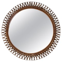 Rattan and Bamboo Wall Mirror, Attributed. to Franco Albini, Italy, 1960s
