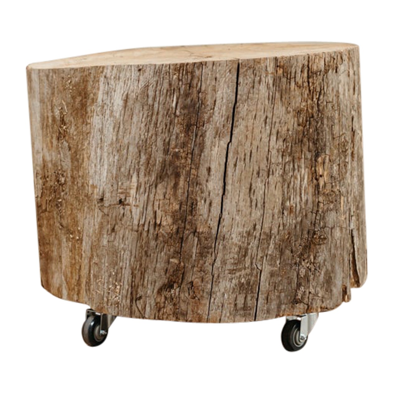 Table à roulettes en forme de tronc d'arbre