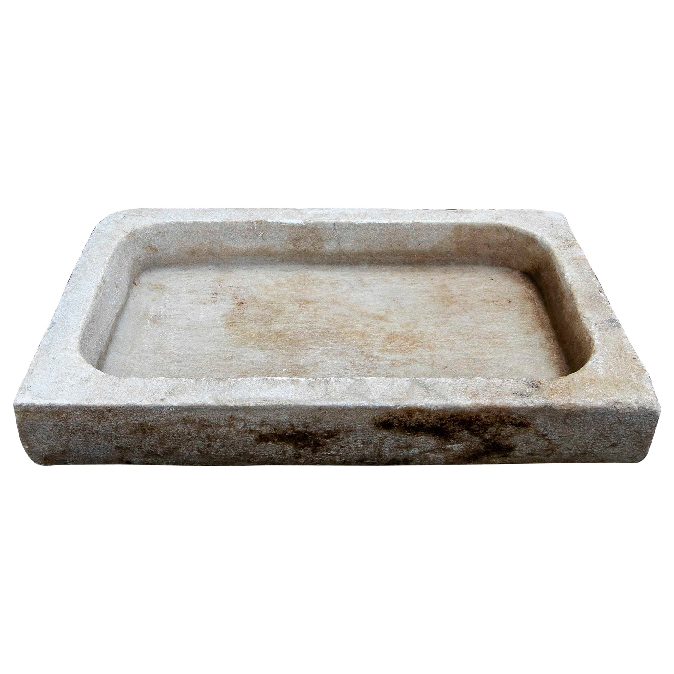 White Hand Carved Marble Washbasin with One Sink in a Single Block For Sale