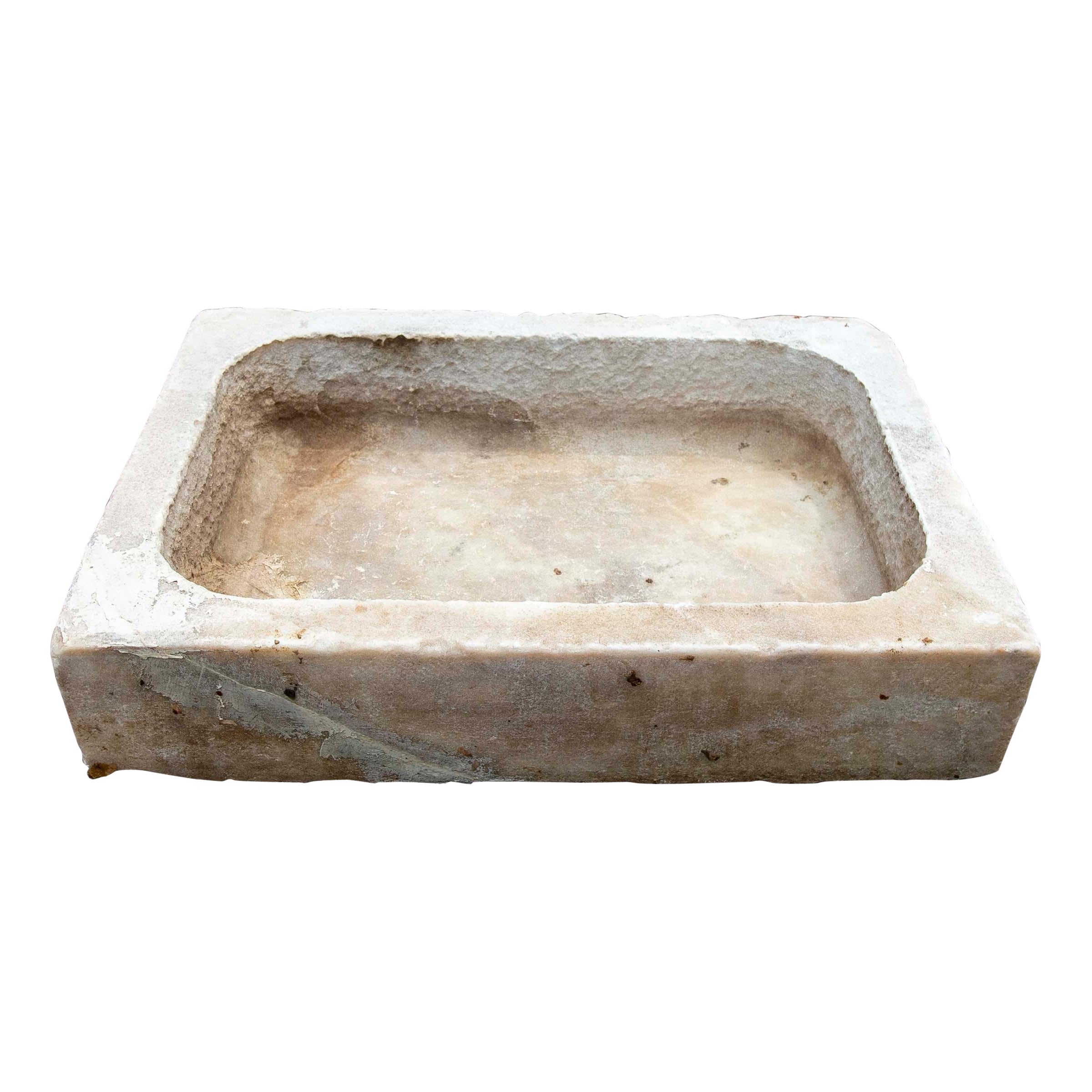 White Hand Carved Marble Washbasin with One Sink in a Single Block