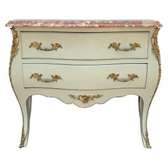 Antique French Louis XV Marble Top Bombay Chest Commode with Mounted Ormolu