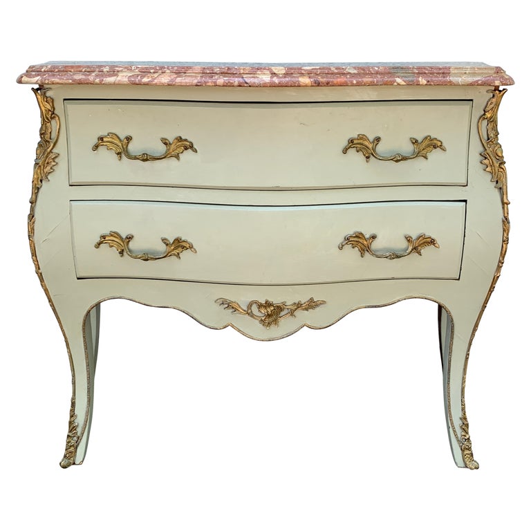 Antique French Louis XV Marble Top Bombay Chest Commode with Mounted